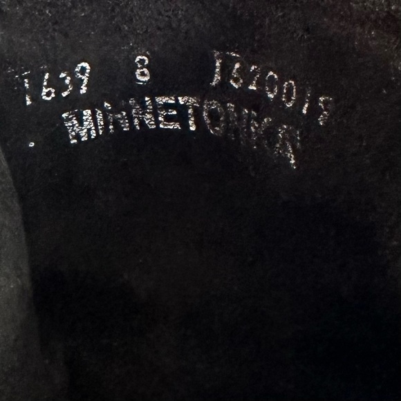 MINNETONKA SUEDE BLACK 3-LAYER FRINGE PULL-ON TALL BOOTS MOCCASINS EUC! Sz8 - Picture 10 of 12